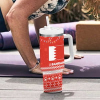 Bahrain Christmas Tumbler With Handle with Pearl Shell Design Red Snowflake Pattern and Holiday Lights - Wonder Print Shop