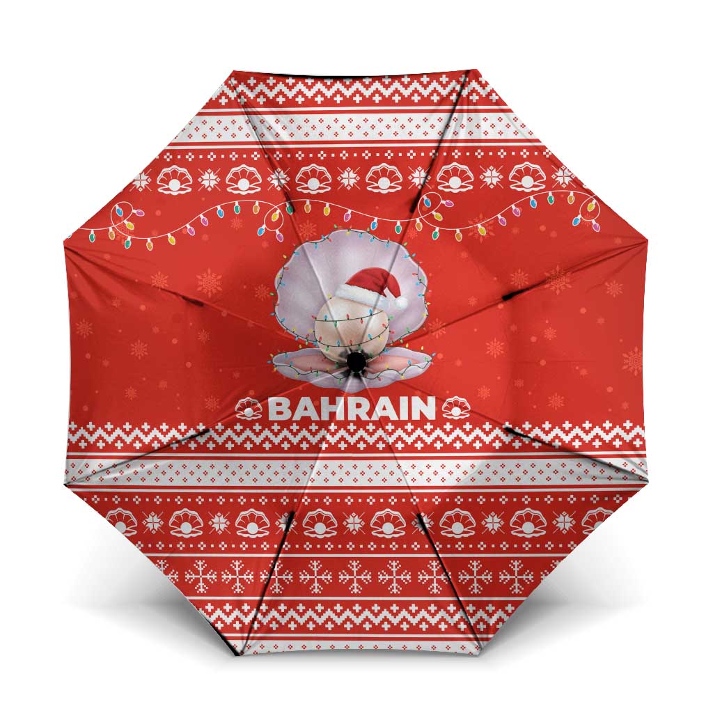 Bahrain Christmas Umbrella with Pearl Shell Design Red Snowflake Pattern and Holiday Lights - Wonder Print Shop