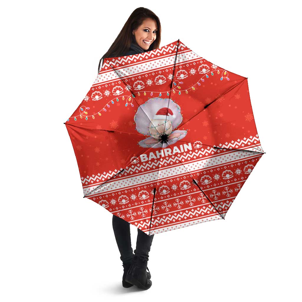 Bahrain Christmas Umbrella with Pearl Shell Design Red Snowflake Pattern and Holiday Lights - Wonder Print Shop