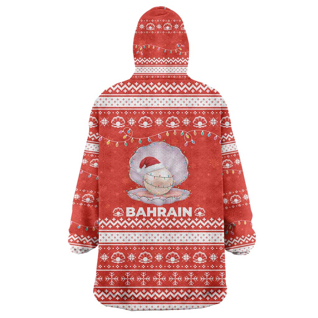Bahrain Christmas Wearable Blanket Hoodie with Pearl Shell Design Red Snowflake Pattern and Holiday Lights - Wonder Print Shop