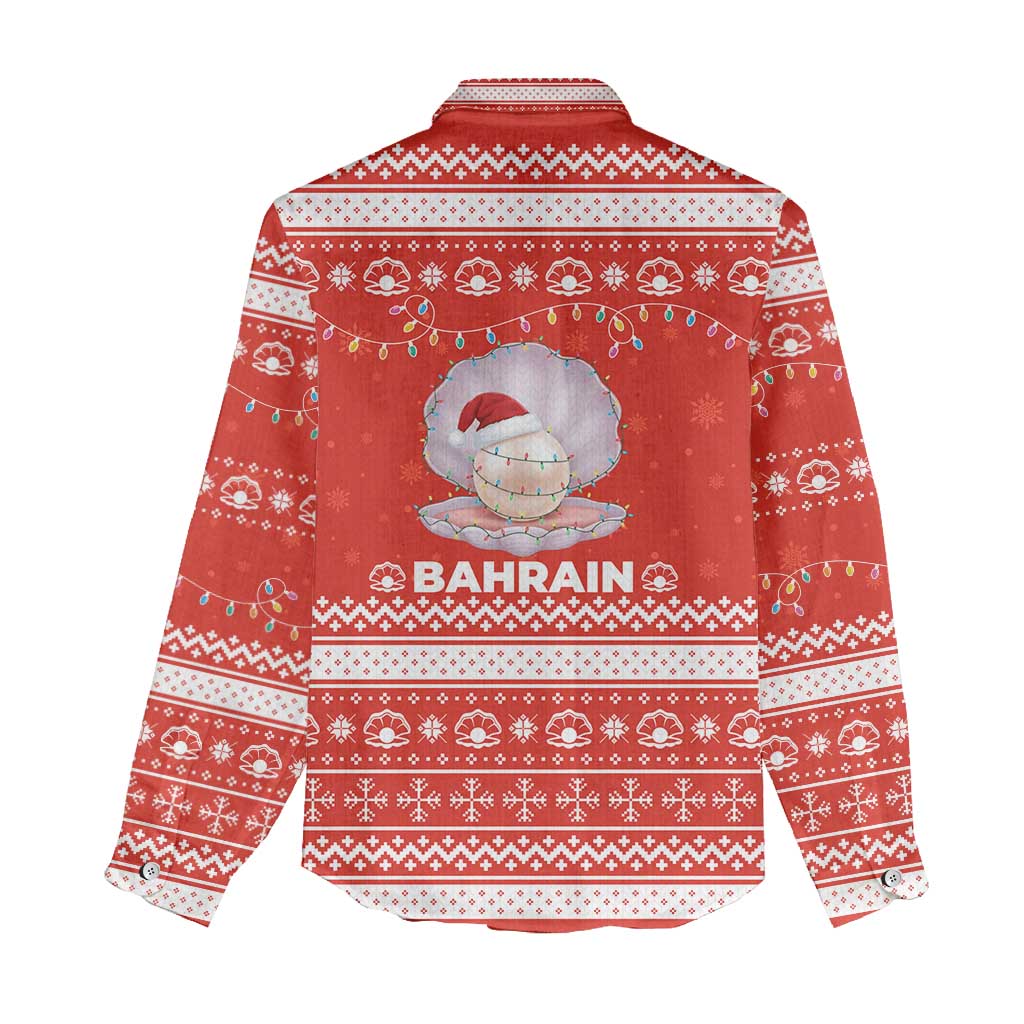 Bahrain Christmas Women Casual Shirt with Pearl Shell Design Red Snowflake Pattern and Holiday Lights - Wonder Print Shop