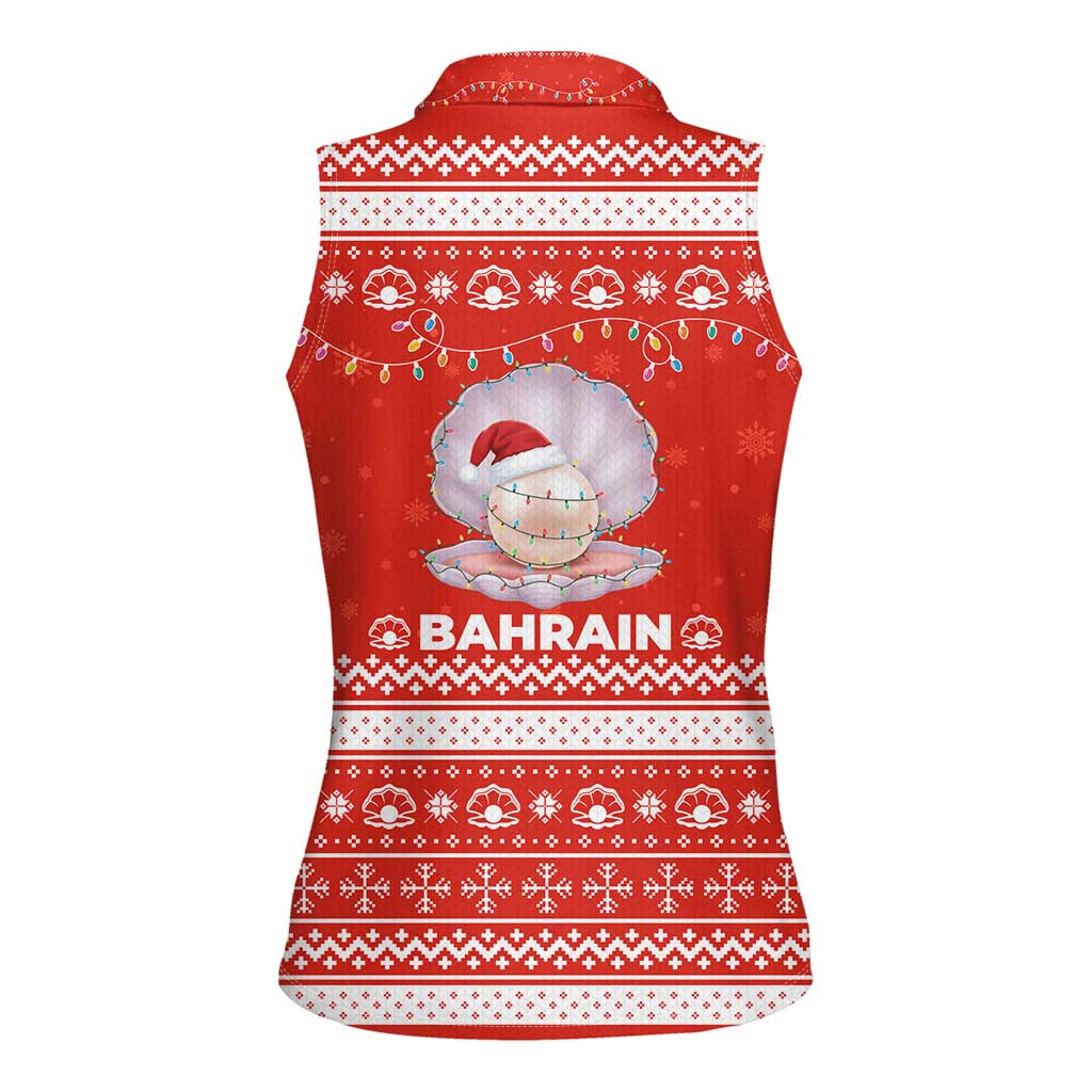 Bahrain Christmas Women Sleeveless Polo Shirt with Pearl Shell Design Red Snowflake Pattern and Holiday Lights - Wonder Print Shop