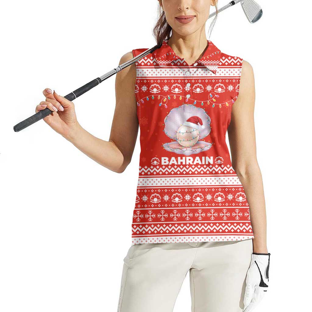 Bahrain Christmas Women Sleeveless Polo Shirt with Pearl Shell Design Red Snowflake Pattern and Holiday Lights - Wonder Print Shop