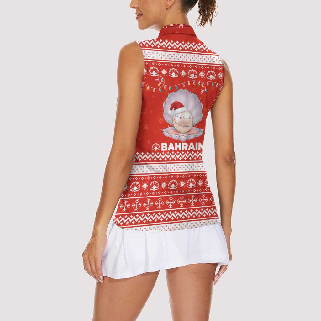 Bahrain Christmas Women Sleeveless Polo Shirt with Pearl Shell Design Red Snowflake Pattern and Holiday Lights - Wonder Print Shop