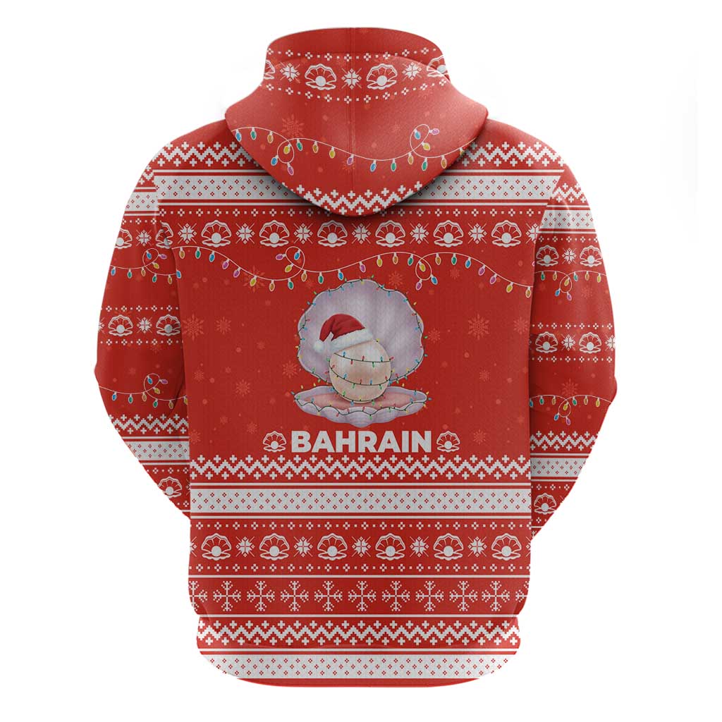 Bahrain Christmas Zip Hoodie with Pearl Shell Design Red Snowflake Pattern and Holiday Lights - Wonder Print Shop