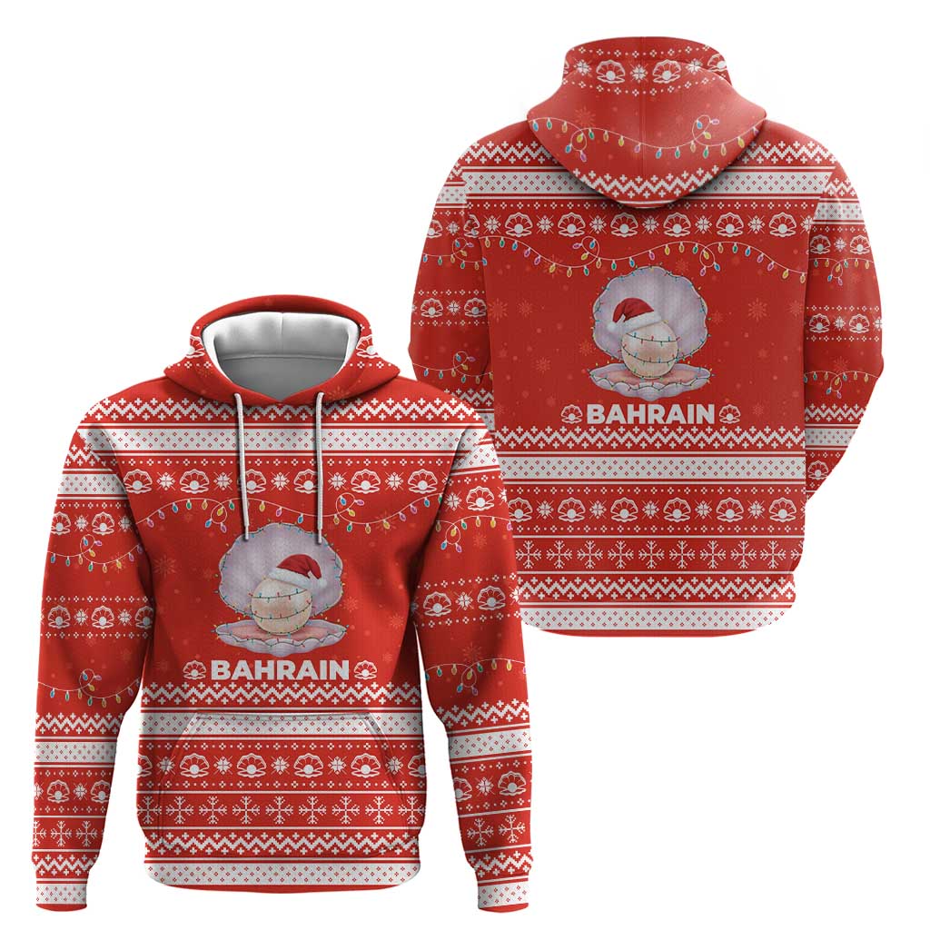 Bahrain Christmas Zip Hoodie with Pearl Shell Design Red Snowflake Pattern and Holiday Lights - Wonder Print Shop
