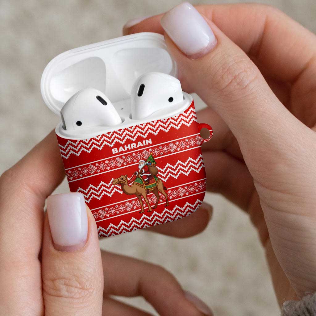 Bahrain Christmas AirPods Case with Santa Riding Camel Red Geometric Pattern and Festive Design - Wonder Print Shop
