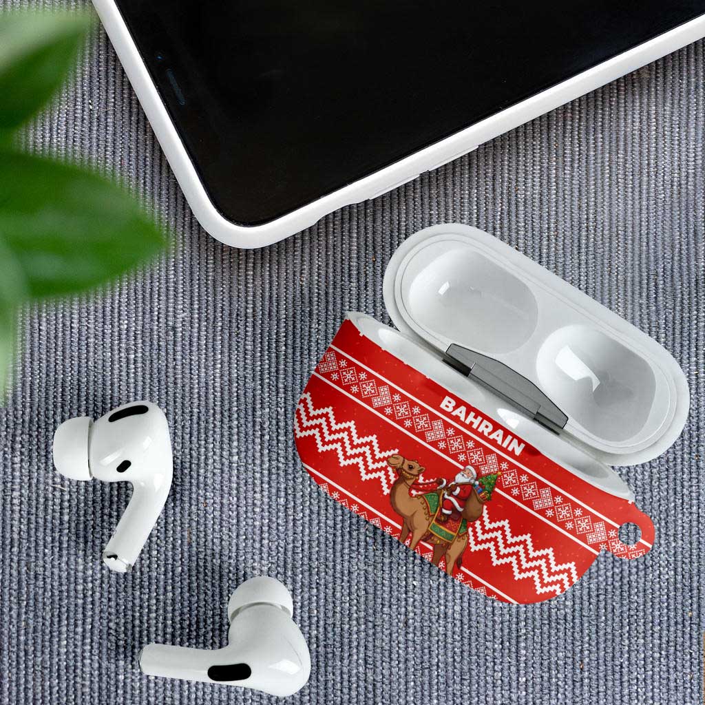 Bahrain Christmas AirPods Case with Santa Riding Camel Red Geometric Pattern and Festive Design - Wonder Print Shop