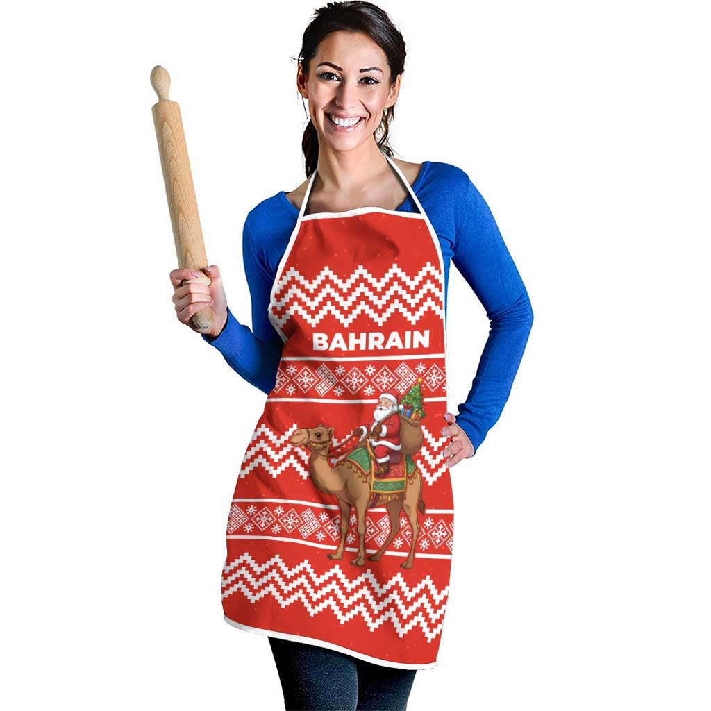 Bahrain Christmas Apron with Santa Riding Camel Red Geometric Pattern and Festive Design - Wonder Print Shop