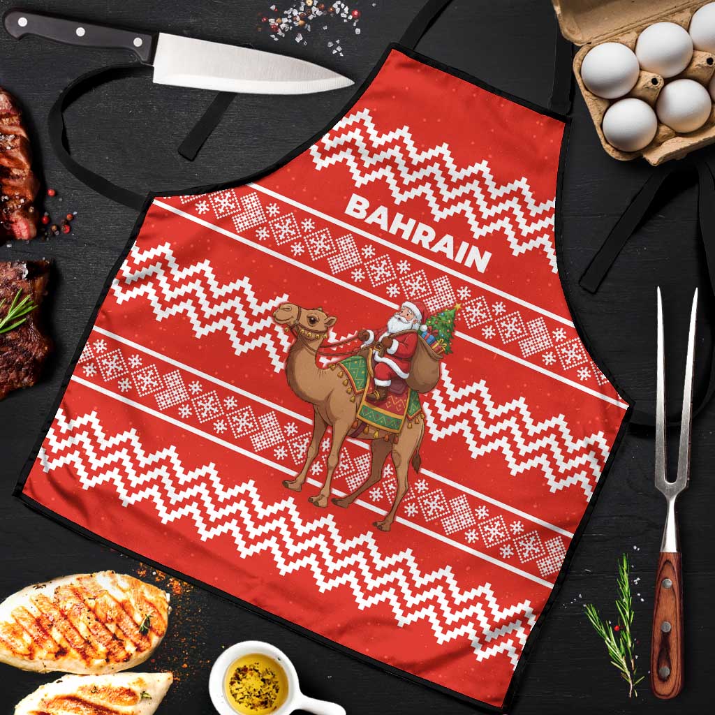 Bahrain Christmas Apron with Santa Riding Camel Red Geometric Pattern and Festive Design - Wonder Print Shop