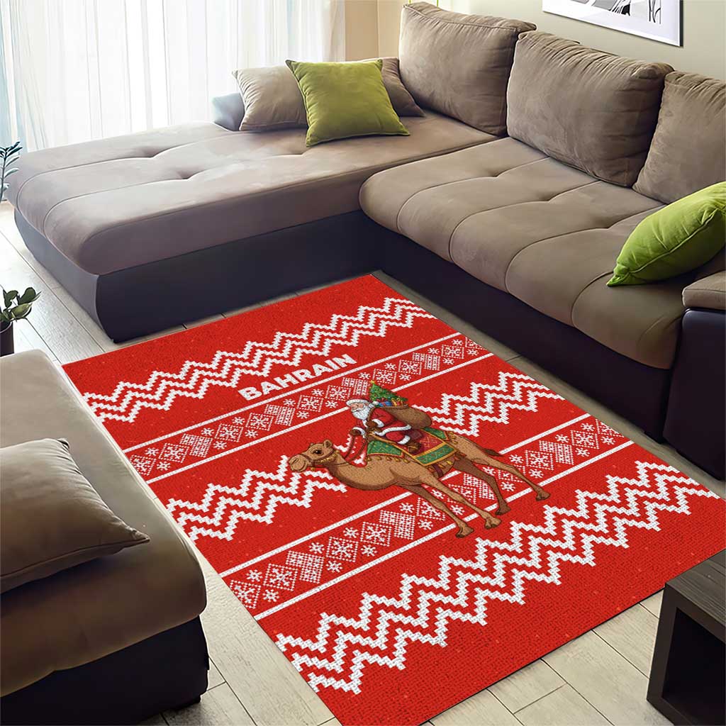Bahrain Christmas Area Rug with Santa Riding Camel Red Geometric Pattern and Festive Design - Wonder Print Shop
