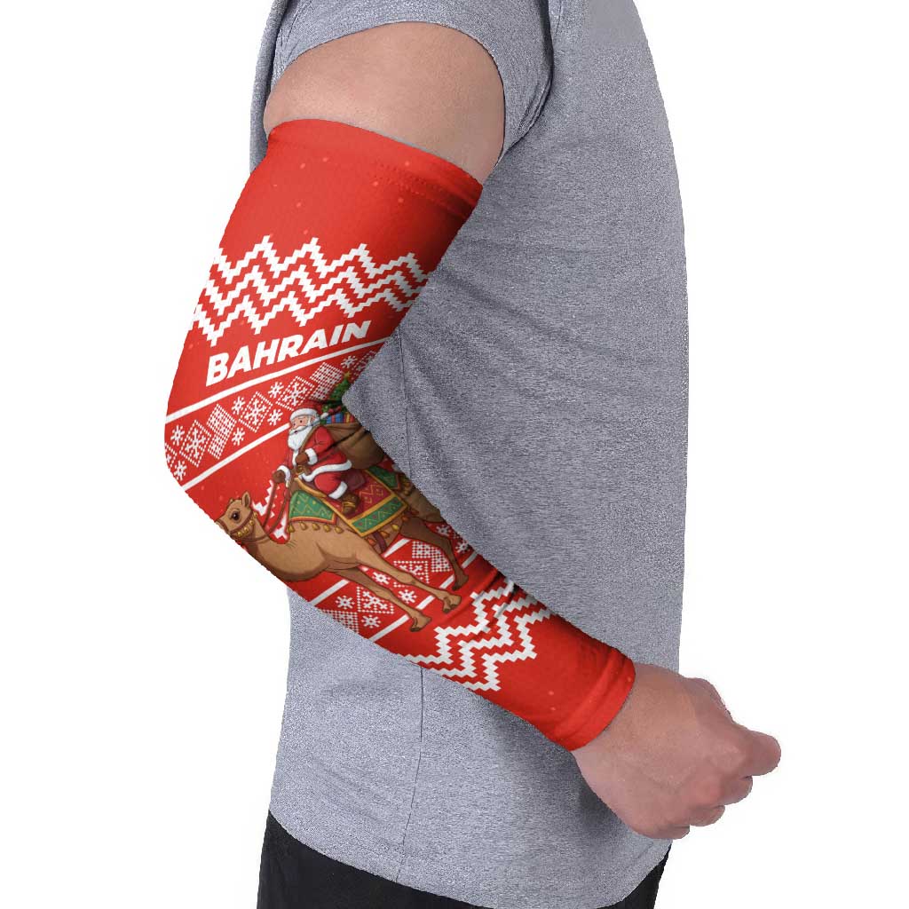 Bahrain Christmas Arm Sleeves with Santa Riding Camel Red Geometric Pattern and Festive Design - Wonder Print Shop