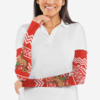Bahrain Christmas Arm Sleeves with Santa Riding Camel Red Geometric Pattern and Festive Design - Wonder Print Shop
