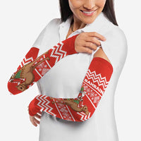 Bahrain Christmas Arm Sleeves with Santa Riding Camel Red Geometric Pattern and Festive Design - Wonder Print Shop
