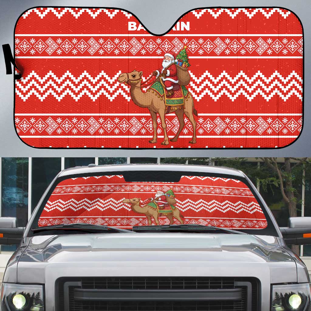 Bahrain Christmas Auto Sun Shade with Santa Riding Camel Red Geometric Pattern and Festive Design - Wonder Print Shop