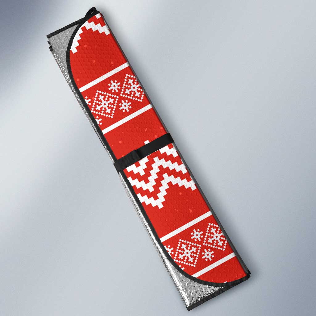 Bahrain Christmas Auto Sun Shade with Santa Riding Camel Red Geometric Pattern and Festive Design - Wonder Print Shop