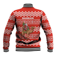 Bahrain Christmas Baseball Jacket with Santa Riding Camel Red Geometric Pattern and Festive Design - Wonder Print Shop