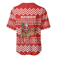 Bahrain Christmas Baseball Jersey with Santa Riding Camel Red Geometric Pattern and Festive Design - Wonder Print Shop