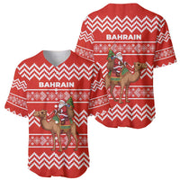 Bahrain Christmas Baseball Jersey with Santa Riding Camel Red Geometric Pattern and Festive Design - Wonder Print Shop