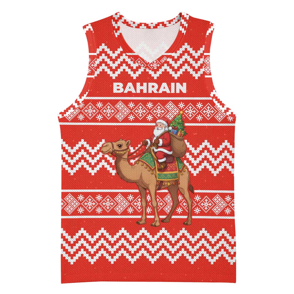 Bahrain Christmas Basketball Jersey with Santa Riding Camel Red Geometric Pattern and Festive Design - Wonder Print Shop