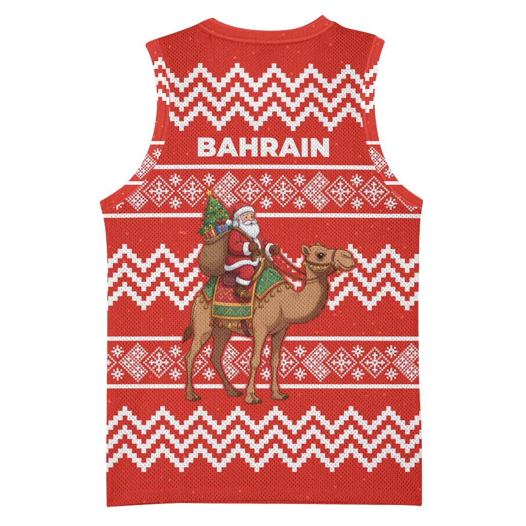 Bahrain Christmas Basketball Jersey with Santa Riding Camel Red Geometric Pattern and Festive Design - Wonder Print Shop