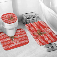 Bahrain Christmas Bathroom Set with Santa Riding Camel Red Geometric Pattern and Festive Design - Wonder Print Shop