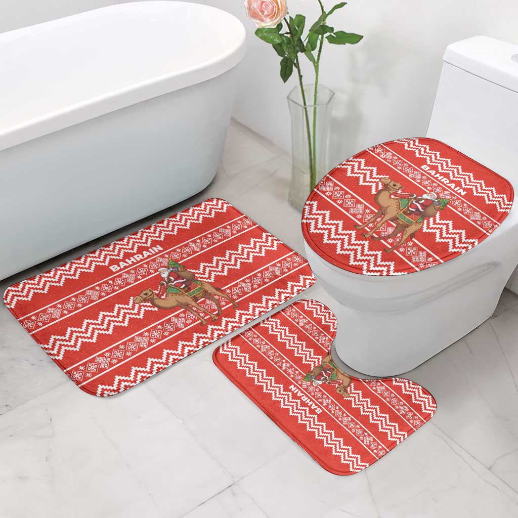 Bahrain Christmas Bathroom Set with Santa Riding Camel Red Geometric Pattern and Festive Design - Wonder Print Shop