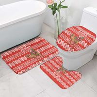 Bahrain Christmas Bathroom Set with Santa Riding Camel Red Geometric Pattern and Festive Design - Wonder Print Shop