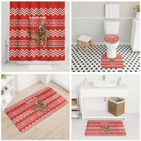Bahrain Christmas Bathroom Set with Santa Riding Camel Red Geometric Pattern and Festive Design - Wonder Print Shop