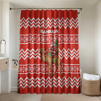 Bahrain Christmas Bathroom Set with Santa Riding Camel Red Geometric Pattern and Festive Design - Wonder Print Shop