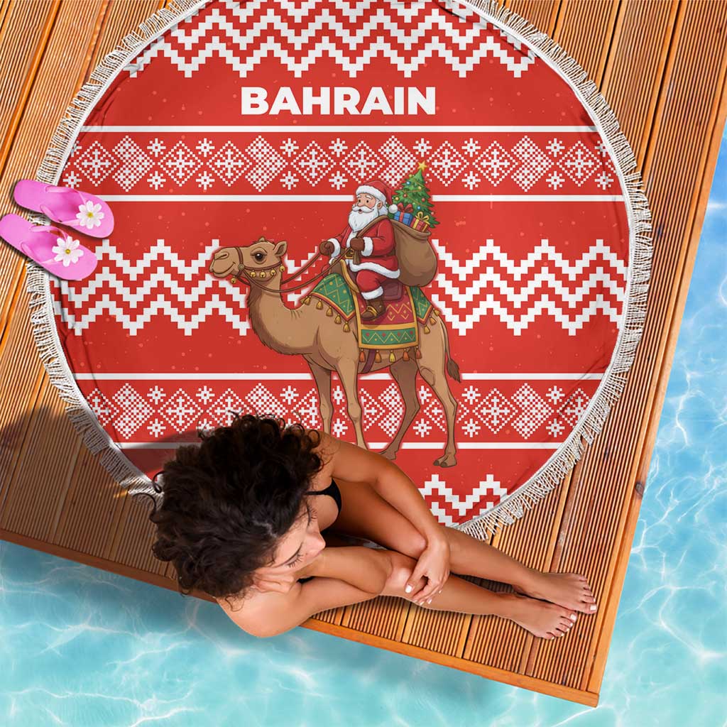 Bahrain Christmas Beach Blanket with Santa Riding Camel Red Geometric Pattern and Festive Design - Wonder Print Shop