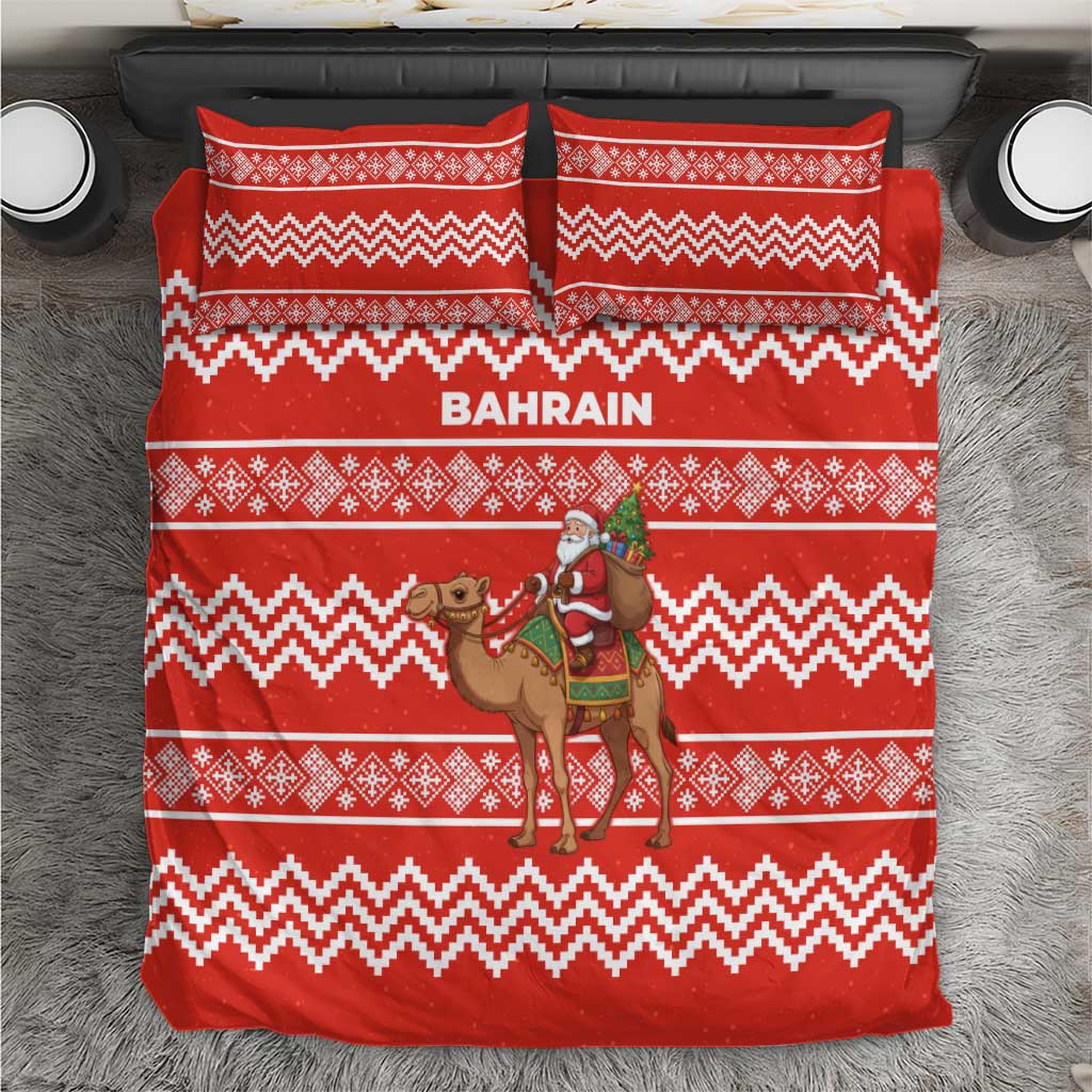 Bahrain Christmas Bedding Set with Santa Riding Camel Red Geometric Pattern and Festive Design - Wonder Print Shop