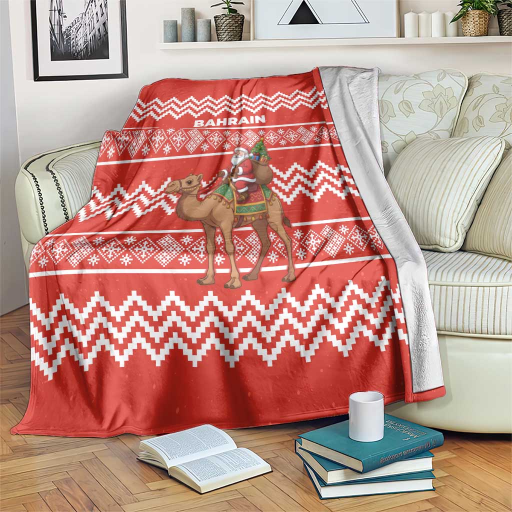 Bahrain Christmas Blanket with Santa Riding Camel Red Geometric Pattern and Festive Design - Wonder Print Shop