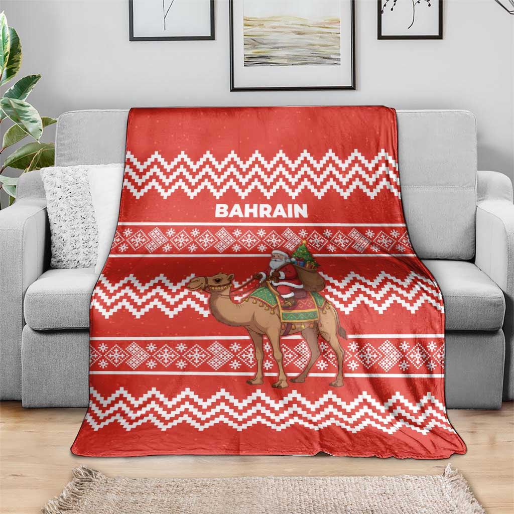 Bahrain Christmas Blanket with Santa Riding Camel Red Geometric Pattern and Festive Design - Wonder Print Shop