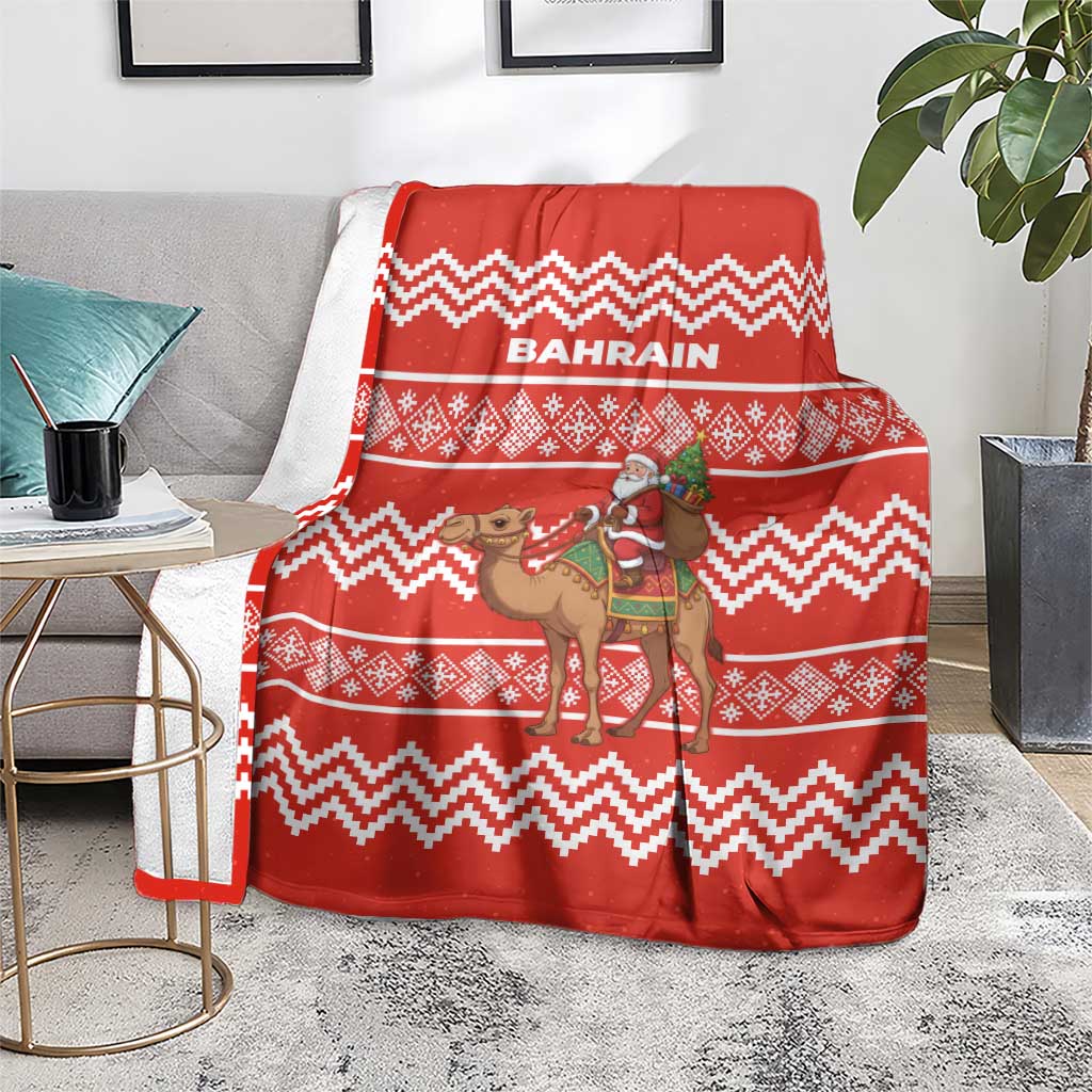 Bahrain Christmas Blanket with Santa Riding Camel Red Geometric Pattern and Festive Design - Wonder Print Shop