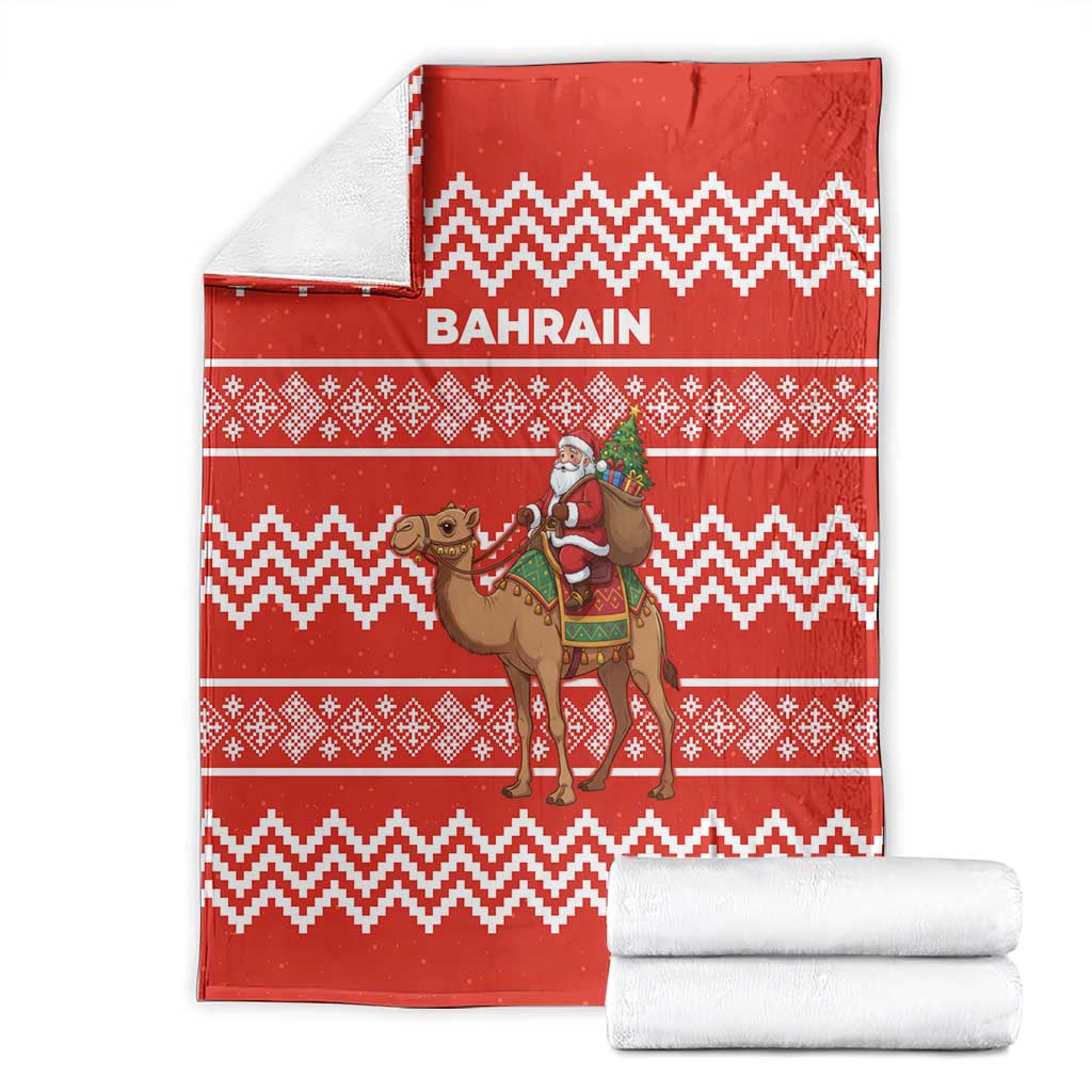 Bahrain Christmas Blanket with Santa Riding Camel Red Geometric Pattern and Festive Design - Wonder Print Shop