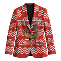 Bahrain Christmas Blazer with Santa Riding Camel Red Geometric Pattern and Festive Design - Wonder Print Shop