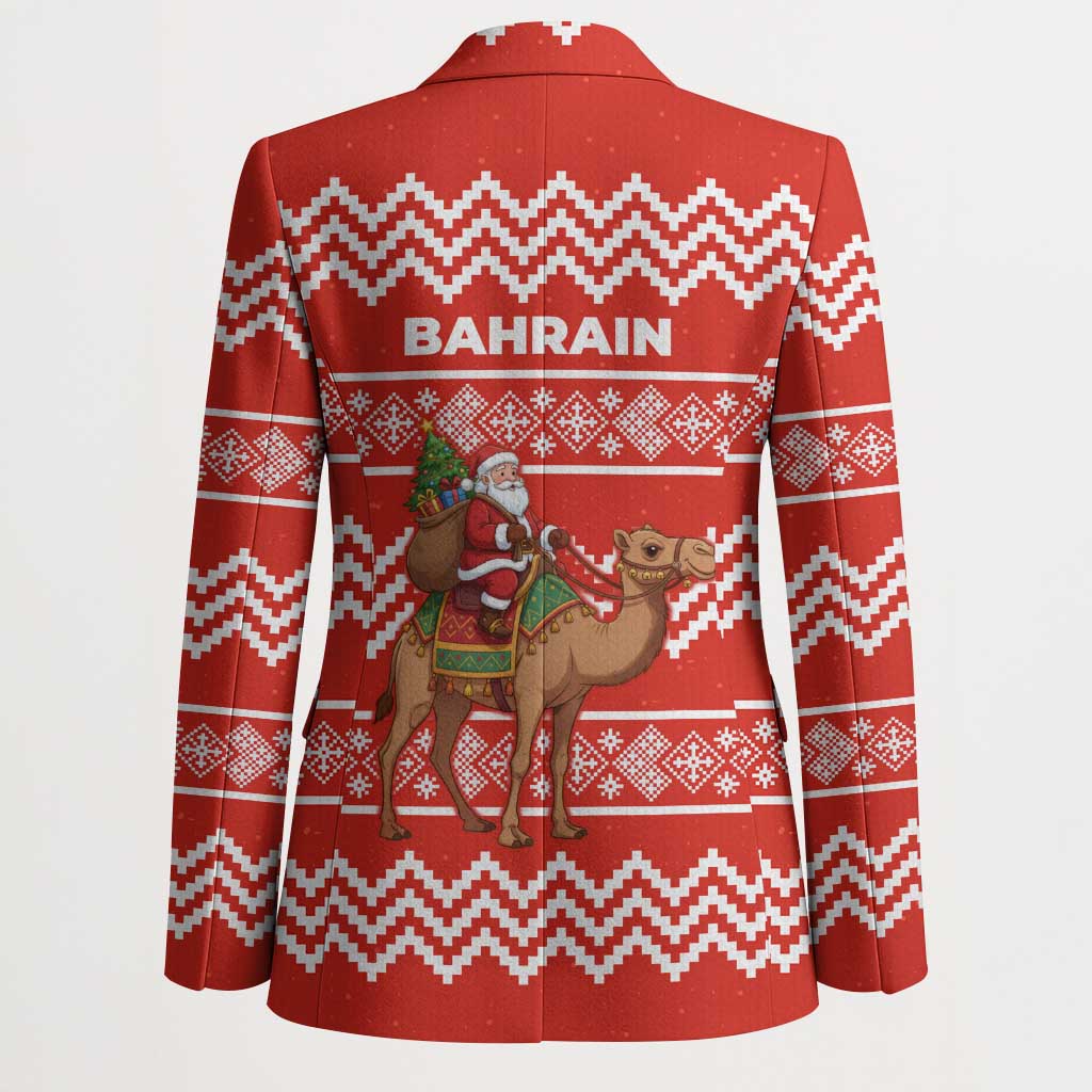 Bahrain Christmas Blazer with Santa Riding Camel Red Geometric Pattern and Festive Design - Wonder Print Shop