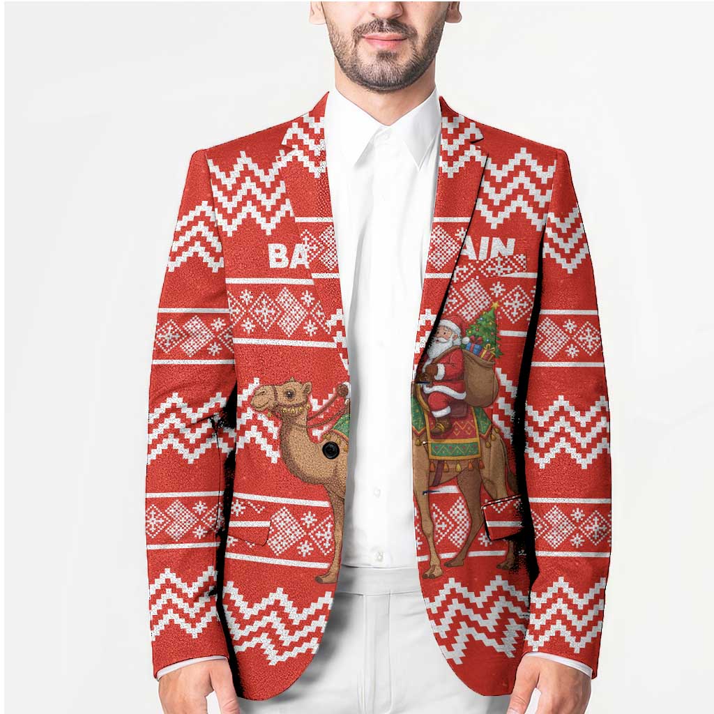 Bahrain Christmas Blazer with Santa Riding Camel Red Geometric Pattern and Festive Design - Wonder Print Shop