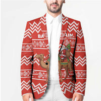 Bahrain Christmas Blazer with Santa Riding Camel Red Geometric Pattern and Festive Design - Wonder Print Shop