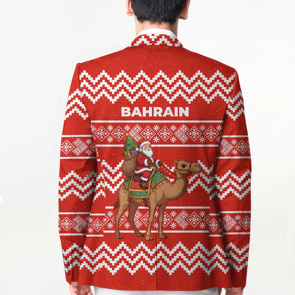 Bahrain Christmas Blazer with Santa Riding Camel Red Geometric Pattern and Festive Design - Wonder Print Shop