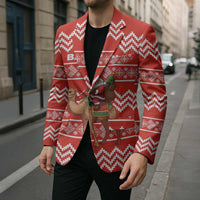 Bahrain Christmas Blazer with Santa Riding Camel Red Geometric Pattern and Festive Design - Wonder Print Shop