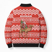 Bahrain Christmas Bomber Puffer Jacket with Santa Riding Camel Red Geometric Pattern and Festive Design - Wonder Print Shop