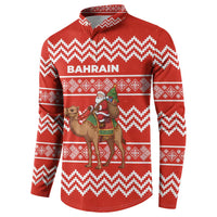 Bahrain Christmas Button Sweatshirt with Santa Riding Camel Red Geometric Pattern and Festive Design - Wonder Print Shop