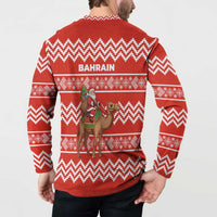 Bahrain Christmas Button Sweatshirt with Santa Riding Camel Red Geometric Pattern and Festive Design - Wonder Print Shop
