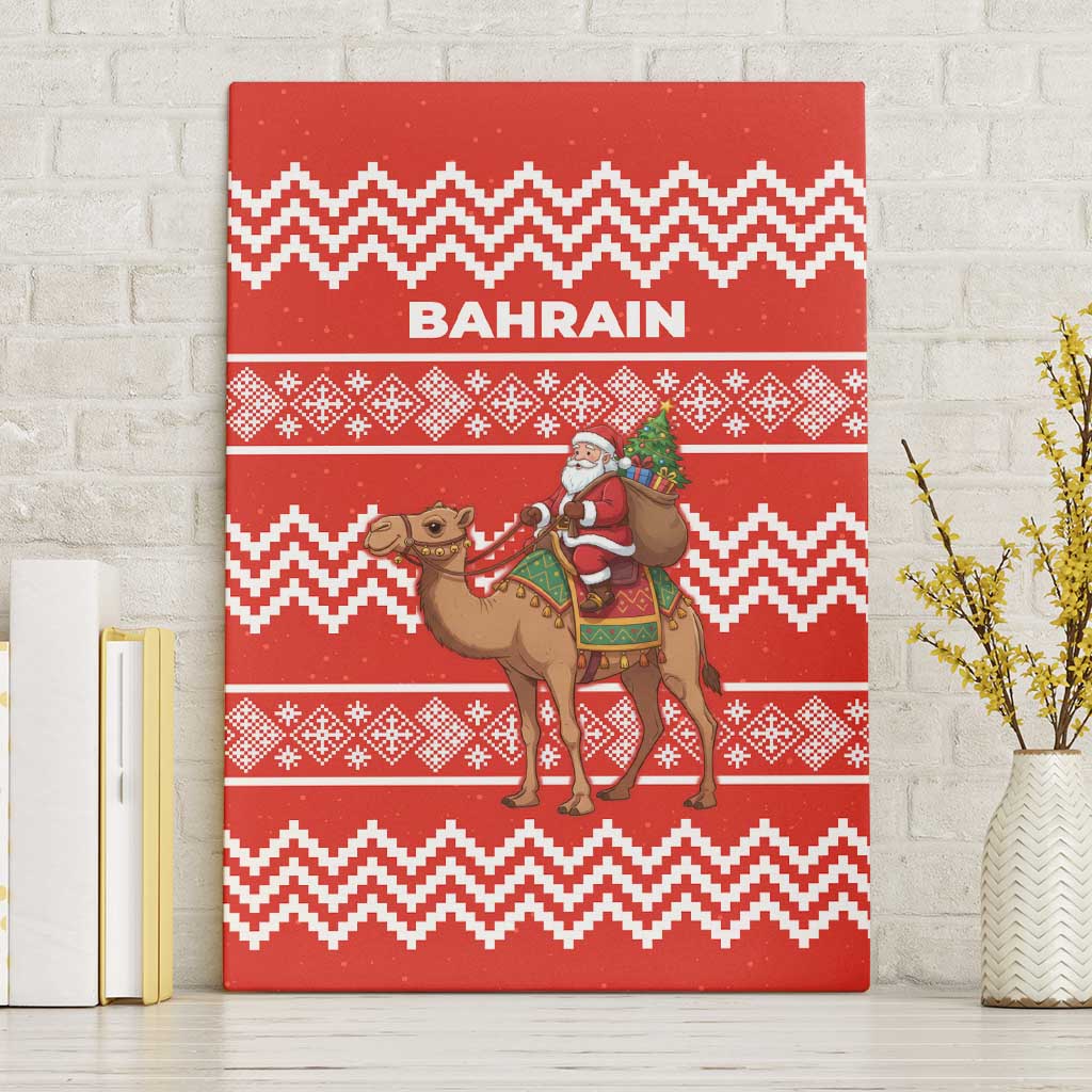Bahrain Christmas Canvas Wall Art with Santa Riding Camel Red Geometric Pattern and Festive Design - Wonder Print Shop