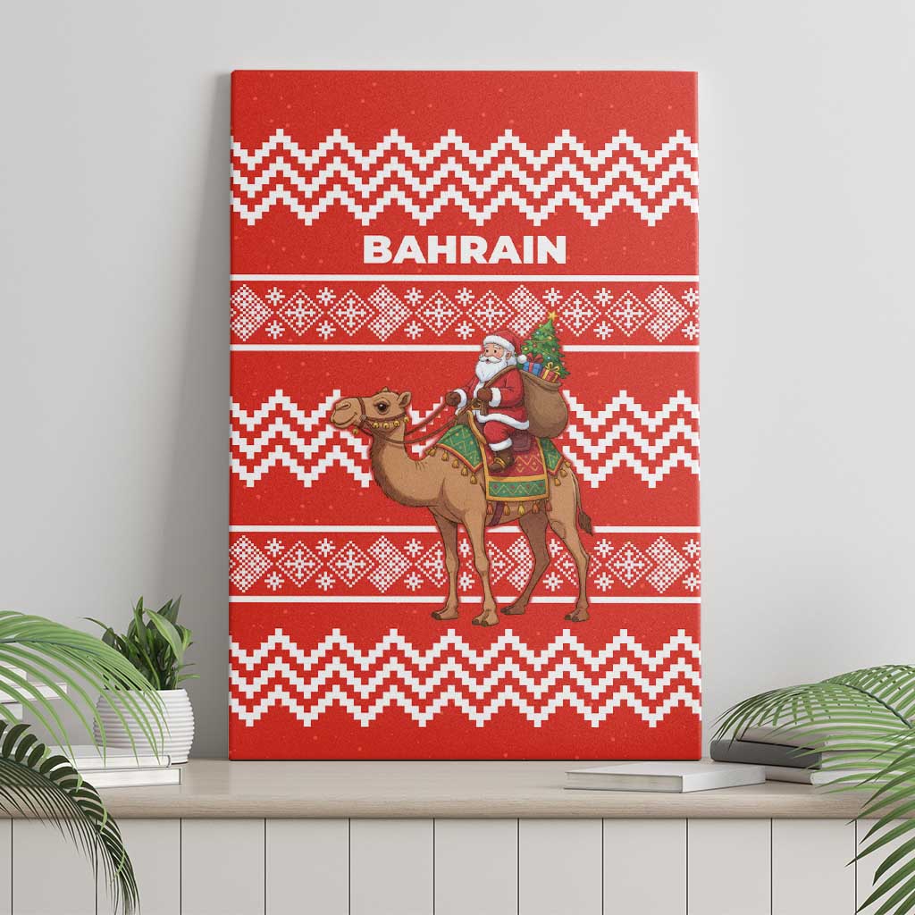 Bahrain Christmas Canvas Wall Art with Santa Riding Camel Red Geometric Pattern and Festive Design - Wonder Print Shop