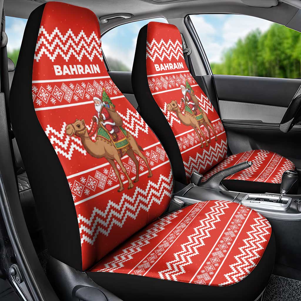 Bahrain Christmas Car Seat Cover with Santa Riding Camel Red Geometric Pattern and Festive Design - Wonder Print Shop