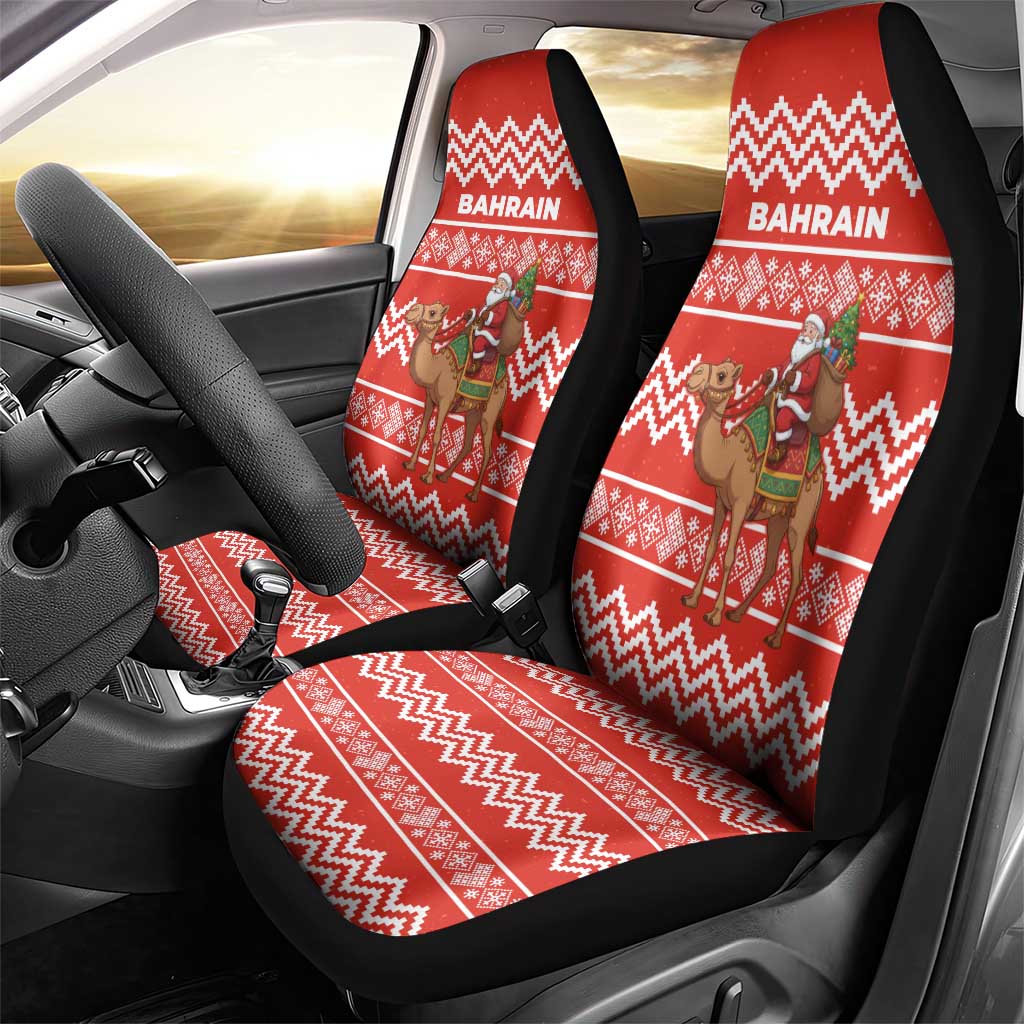 Bahrain Christmas Car Seat Cover with Santa Riding Camel Red Geometric Pattern and Festive Design - Wonder Print Shop
