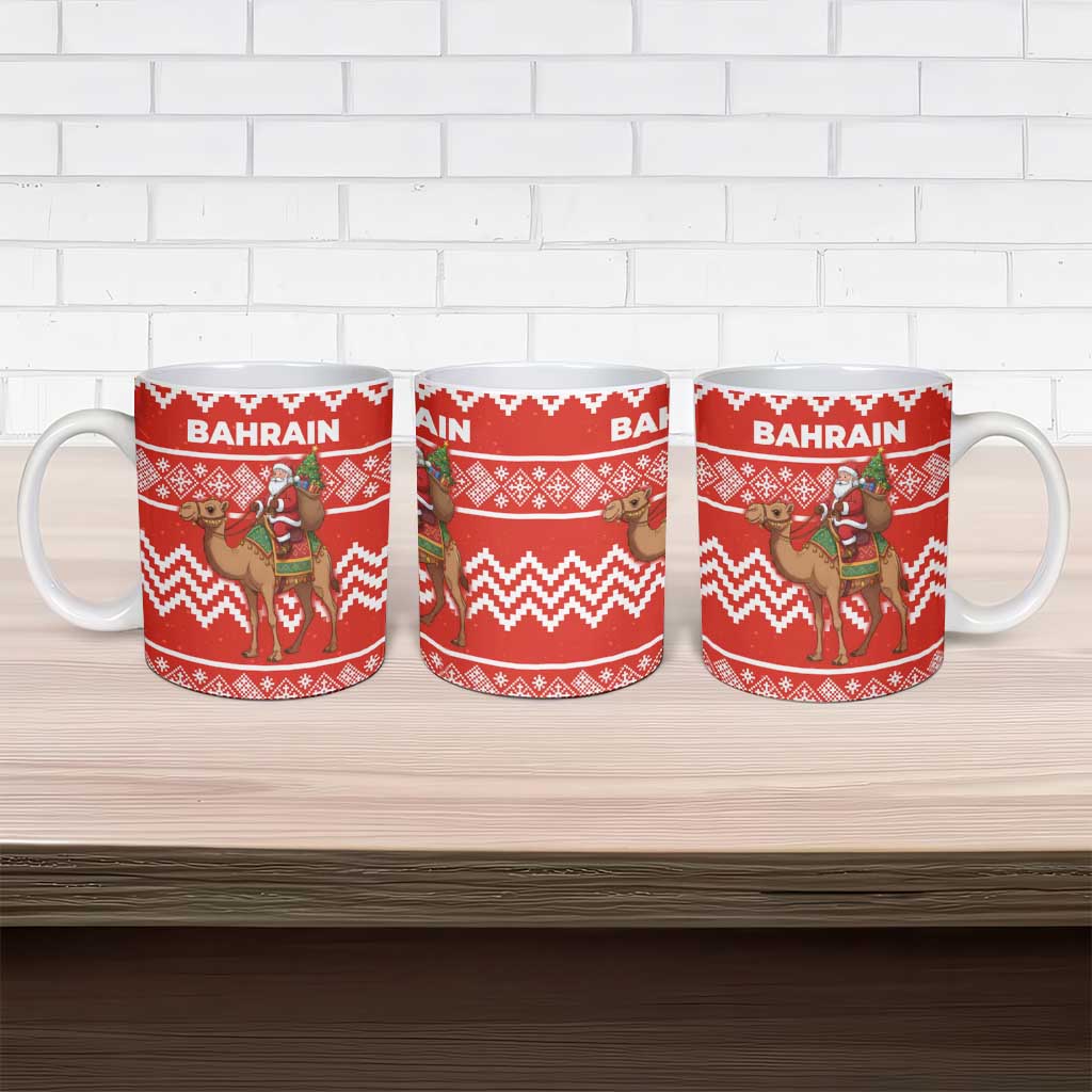 Bahrain Christmas Ceramic Mug with Santa Riding Camel Red Geometric Pattern and Festive Design - Wonder Print Shop